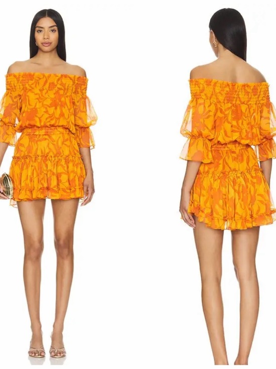 Misa Los Angeles Dresses & Skirts - Misa Los Angeles Darla Orange Floral Off-Shoulder Tiered Mini Dress